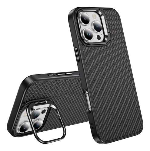 Capa De Celular De Fibra De Carbono Com Suporte Para iPhone