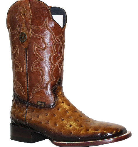 Botas Hombre Texanas Grabado Avestruz Cogñac  Punta Bulldog 