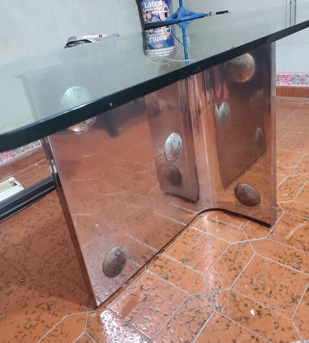 Mesa De Comedor Cristal Con Espesor 2 Cm Y Acero Inoxidable