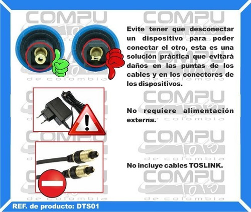 Imagen 4 de 6 de Selector Toslink Fibra Óptica 3x1 Ref: Dts01 Computoys Sas