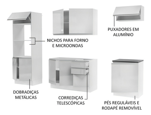 Cozinha Completa Mdf Madesa Acordes 250003 F/ Branco Brilho