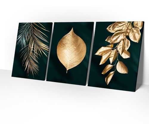 Imagem 4 de 7 de Quadros Decorativos Folhagem Dourado Gold Ouro Sala Luxo
