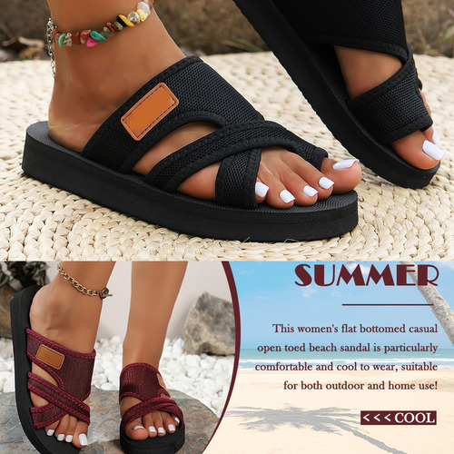 Sandalias De Mujer Playa Extra Ancha Transpirable, Livianas