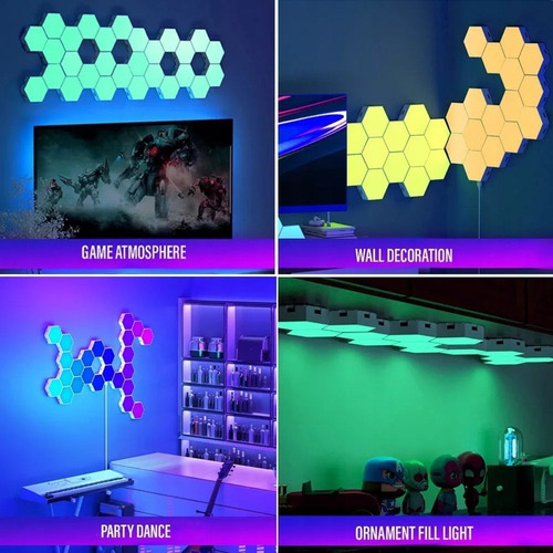 Luz De Parede Interior Hexagonal Led Bluetooth Rgb 6x