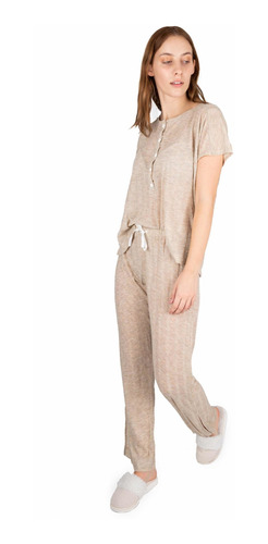 Imagen 1 de 7 de Pijama Abotonado Maternal Largo Anna Pantalon Y Remera Corta