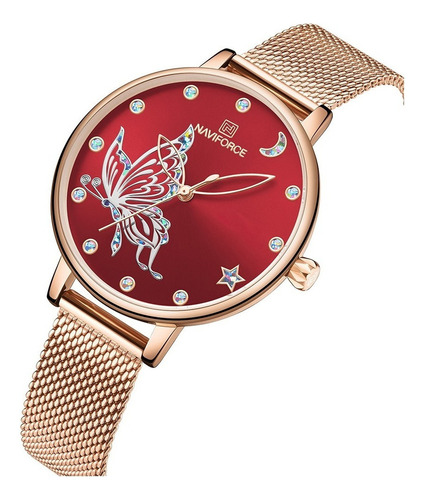 Reloj Diseño De Mariposa Naviforce Fechador P/dama De Moda