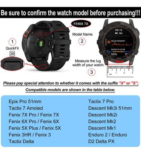 Zpjpplx - Correas De Repuesto De Silicona Deportiva Para Garmin Fenix 6x Pro Fenix 5x Plus Fenix 3 Hr Descent Mk2i D2 Delta Px Enduro 2 Tactix Delta,