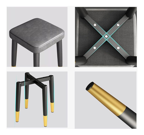 Set 4 Taburetes Apilables Negro Con Dorado Cocina, Jardin