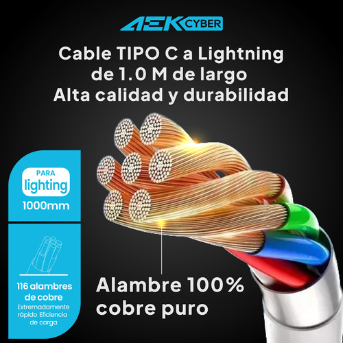 Cable Aek Cyber Carga Rápida Compatible Con Lightning +tipoc