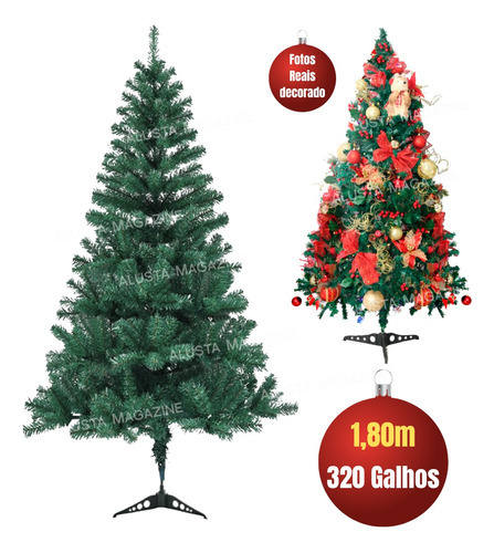 Árvore De Natal 1,80m Grande C/ 320 Galho Pinheiro De Natal Cor Verde