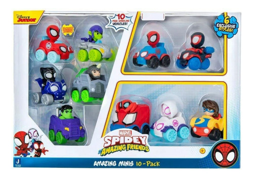 Spidey And His Amazing Friends Snf Paquete De 10 Mini Vehí.