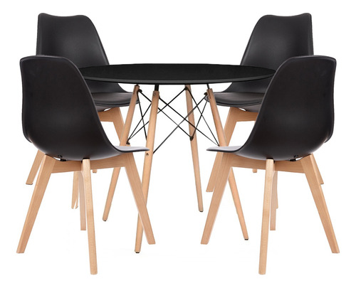 Conjunto Mesa Eames 90cm + 4 Cadeiras Tulipa Sala De Jantar Cor Preto