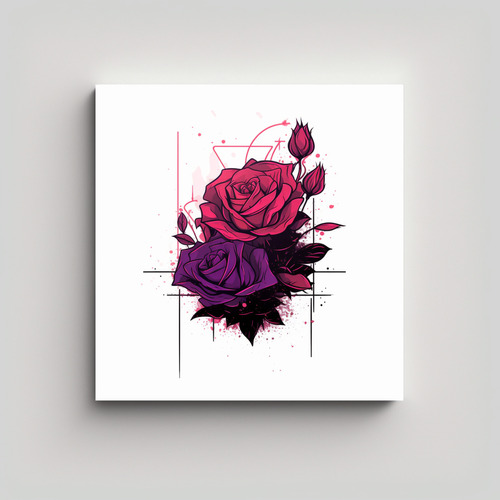 Cuadro Decorativo Moderno Juvenil Con Rosas Moradas 50x50cm