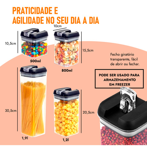 Conjunto 7 Potes Herméticos Acrílico Empilháveis Organização