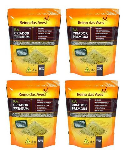 Kit 4 Unidades Ração R.a Criador Premium 400g Reino Das Aves