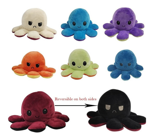 Pulpo Reversible De Moda Feliz O Enojado Varios Colores