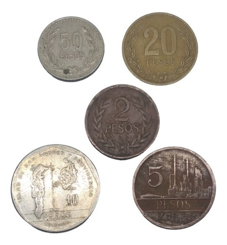  Monedas Colombia  De 50 A 2 Pesos 5 Piezas 
