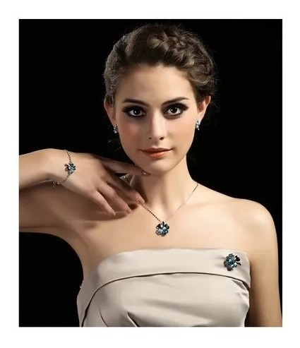 Set Joyería De Trébol Collar + Aretes Cristal Austriaco