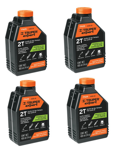 Aceite Para Motor 2 Tiempos, 400 Ml, Pack 4 Unidades, Truper