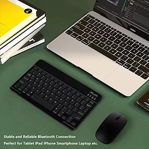 Teclado Bluetooth + Ratón Inalámbrico Para Tablet iPad Celular Pc Laptop De  7 PLG. (Negro)
