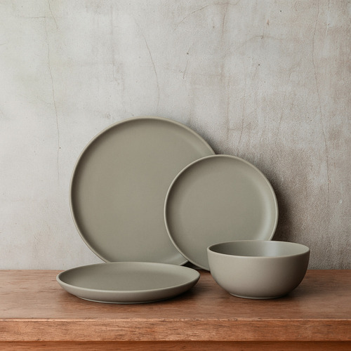 Magma Life Juego De Vajilla Moderna VA1GR Stoneware De Cerámica Color Gris De 12 piezas Para 4 Personas