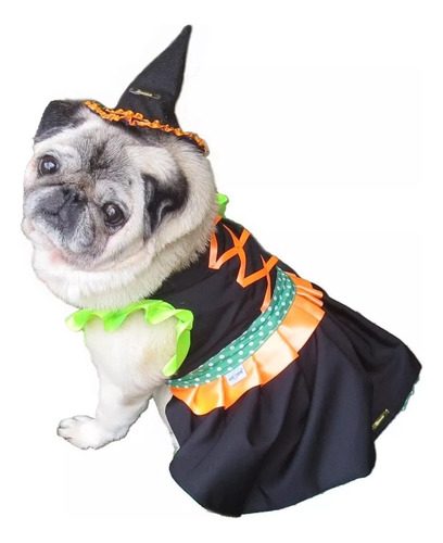 Roupa Pet Cachorro/gato Fantasia Bruxinha Halloween Carnaval