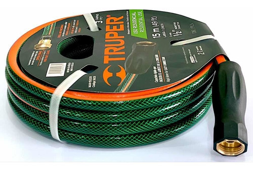 Manguera Jardin 15 Metros Conexion Metal Truper Man-15x1/2r Color Verde