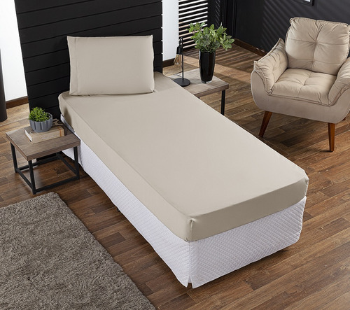 Jogo Roupa Cama Lençol Solteiro 400 Fios 2 Peças Barra Hotel Cor Bege Desenho do tecido Liso