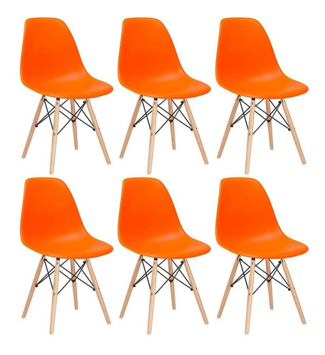 6 Cadeiras Charles Eames Wood Jantar Cozinha Dsw   Cores  Cor da estrutura da cadeira Laranja