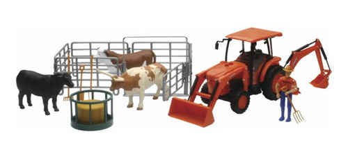 New-ray Newss- Kubota Tractor De Granja Con Juego De Vaca