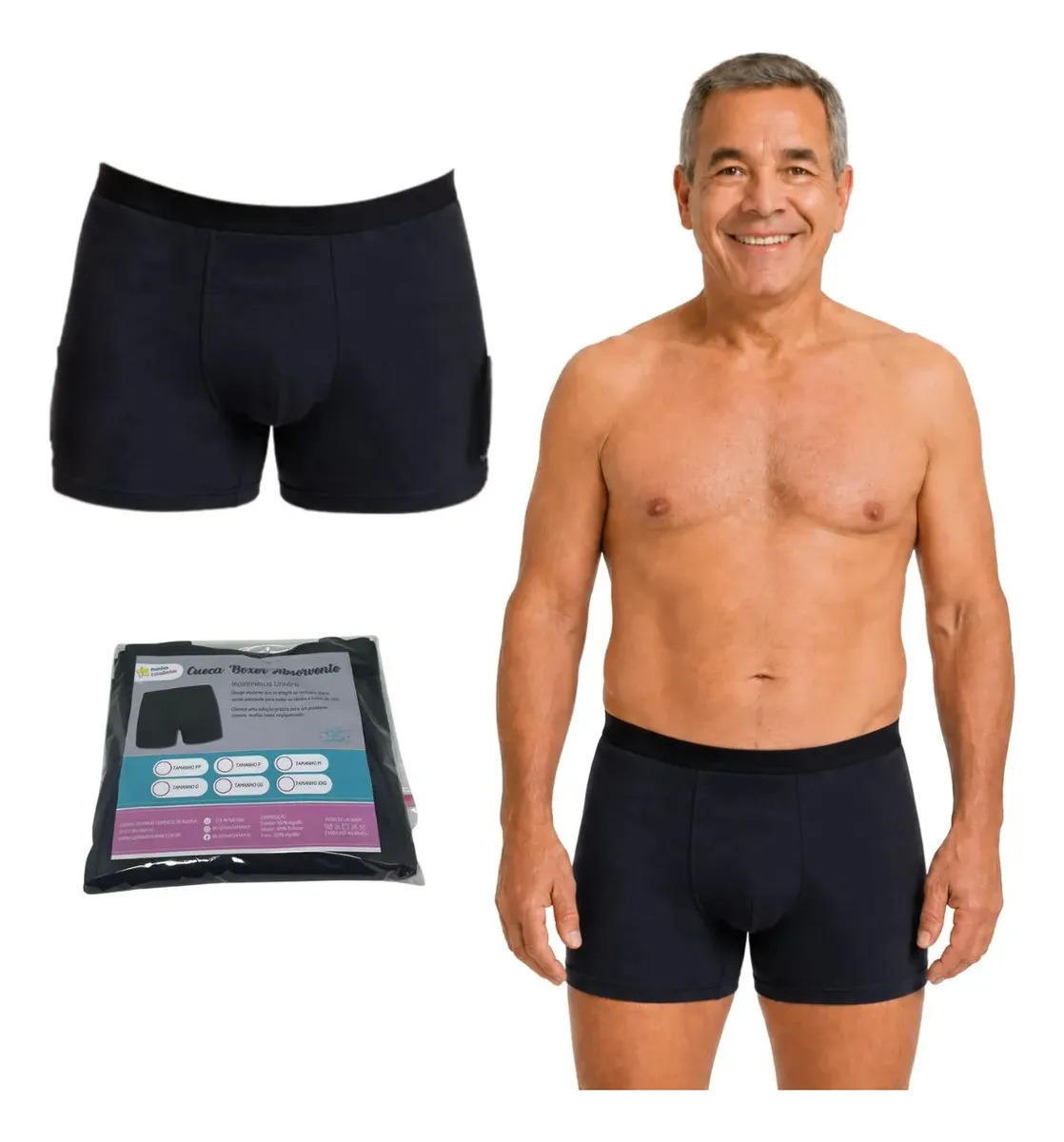 Cueca Boxer Avulso Absorvente Geriátrica Algodão Urina Chu P