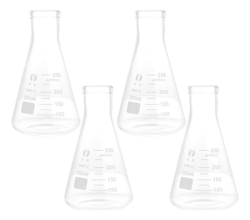 Frasco De Laboratorio Erlenmeyer, Termo Plano, 4 Unidades