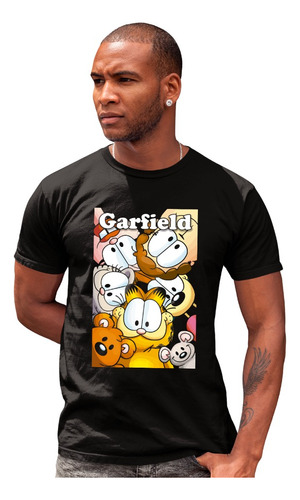 Playera Negra Unisex De Gafield Y Odie Con Sus Amigos 