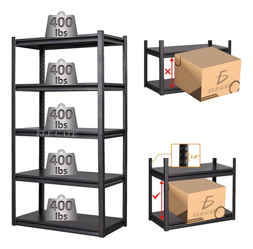 Estante De 5 Niveles Para Almacenamiento Acero Inoxidable Color Negro