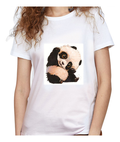 Camiseta Dama Estampada oso Panda Bebe