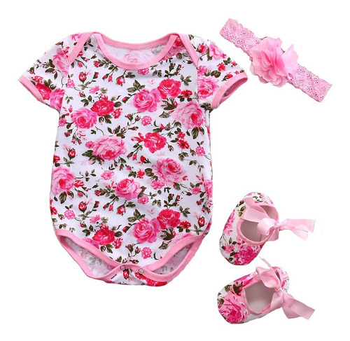 Ropa De Bebe Niña Conjunto De Pañalero Con Diadema Y Zapatos