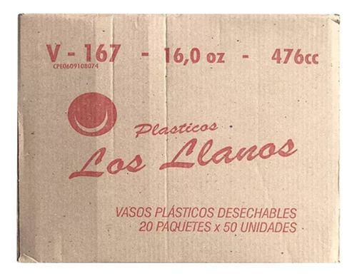 Vasos Desechables Los Llanos 16 Onzas Caja 20 Paquetes 50und