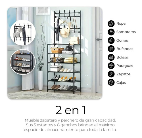 Organizador 2 En 1 De Ropa Perchero Y Zapatero 5 Niveles