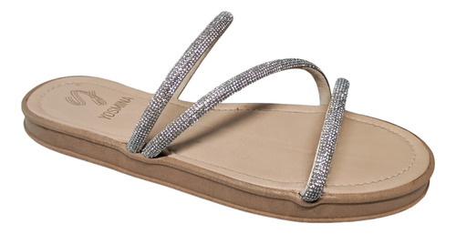 Sandalias Cómodas De Piso Con Tiras Cruzadas De Brillos Dama