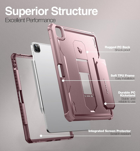 Funda Para iPad Pro 12.9 Rosa Mate Parachoques Doble Capa
