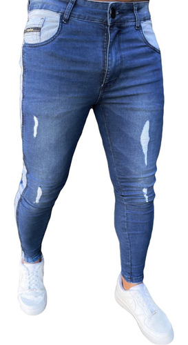 Calça Jeans Destroyed Super Skinny Com Assinatura Lateral