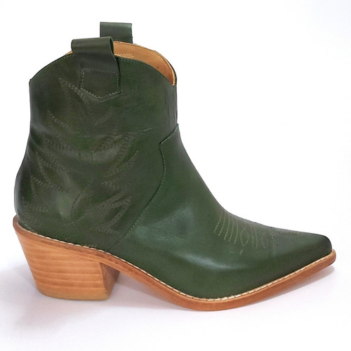 Botas Texanas Cuero Verde Cortas Bordadas Quica Laguna