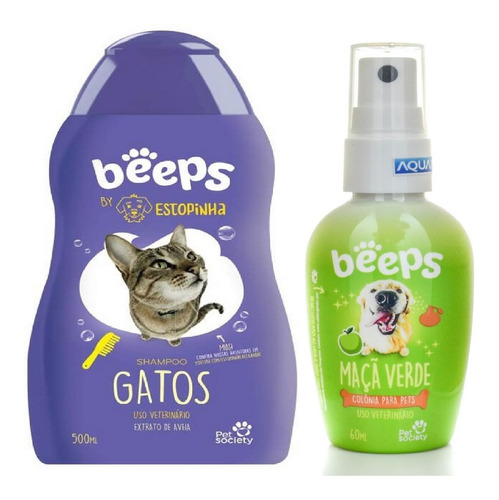 Kit Shampoo Beeps P/gato 500ml + Colônia Maçã Verde 60ml
