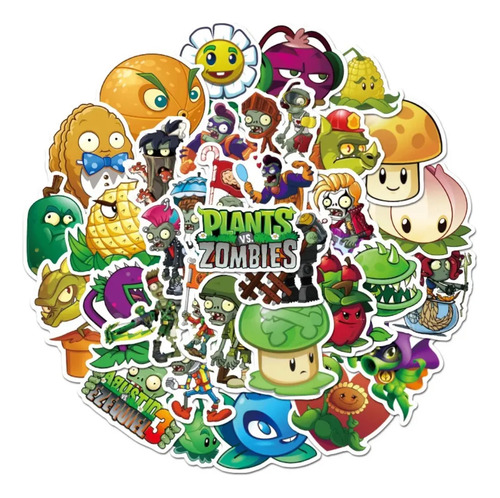 Stickers Plantas Vs Zombie X50 Autoadhesivos Vinilos