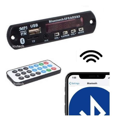 Imagen 1 de 4 de Modulo Receptor De Audio Bluetooth Fm Mp3 Sd Card + Remoto