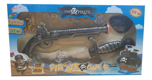 Set De Pirata En Caja Con Pistola Espada Parche Y Accesorios