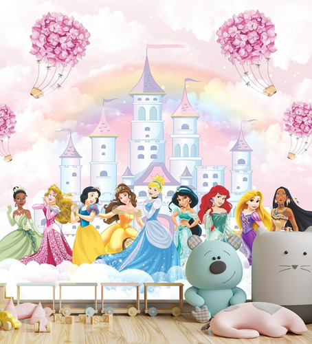 Painel Adesivo Princesas Da Disney Castelo Encantado Baby 1m
