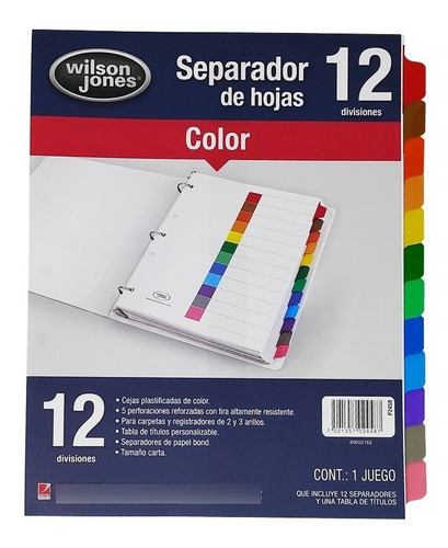 Separador P/carpeta Acco Wilson Jones 1 Al 12 Sin N (20pzas)