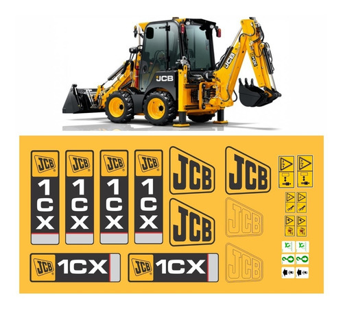 Adesivos Retroescavadeira Compatível Com Jcb 1cx + Etiquetas Cor ADESIVO EMBLEMA GRÁFICO 1 CX