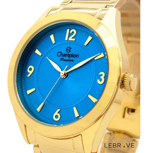 Relógio Champion Feminino Dourado Azul Kit Ouro 18k Original